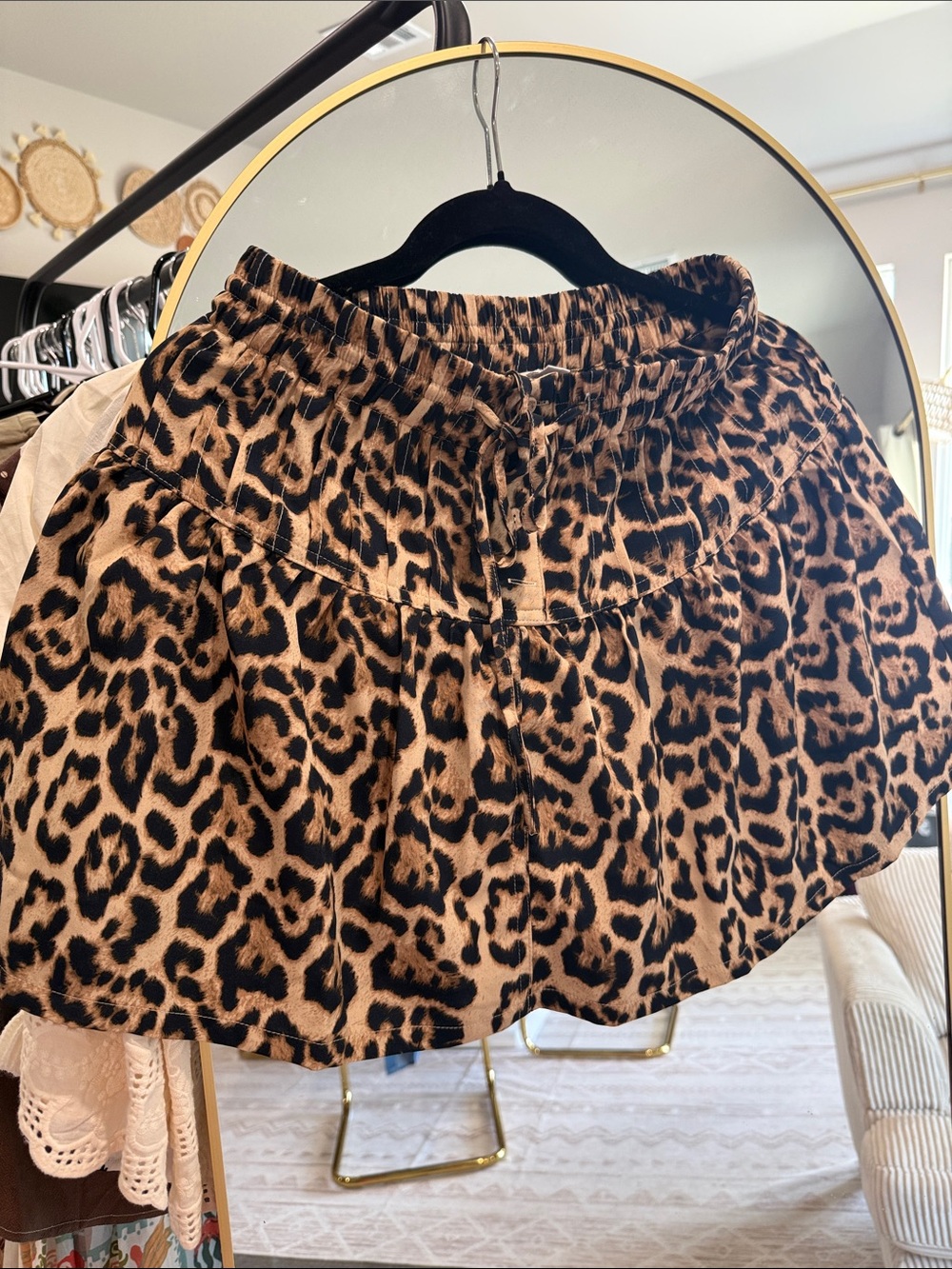 Leopard Print Tiered Skort - Tan/Black
